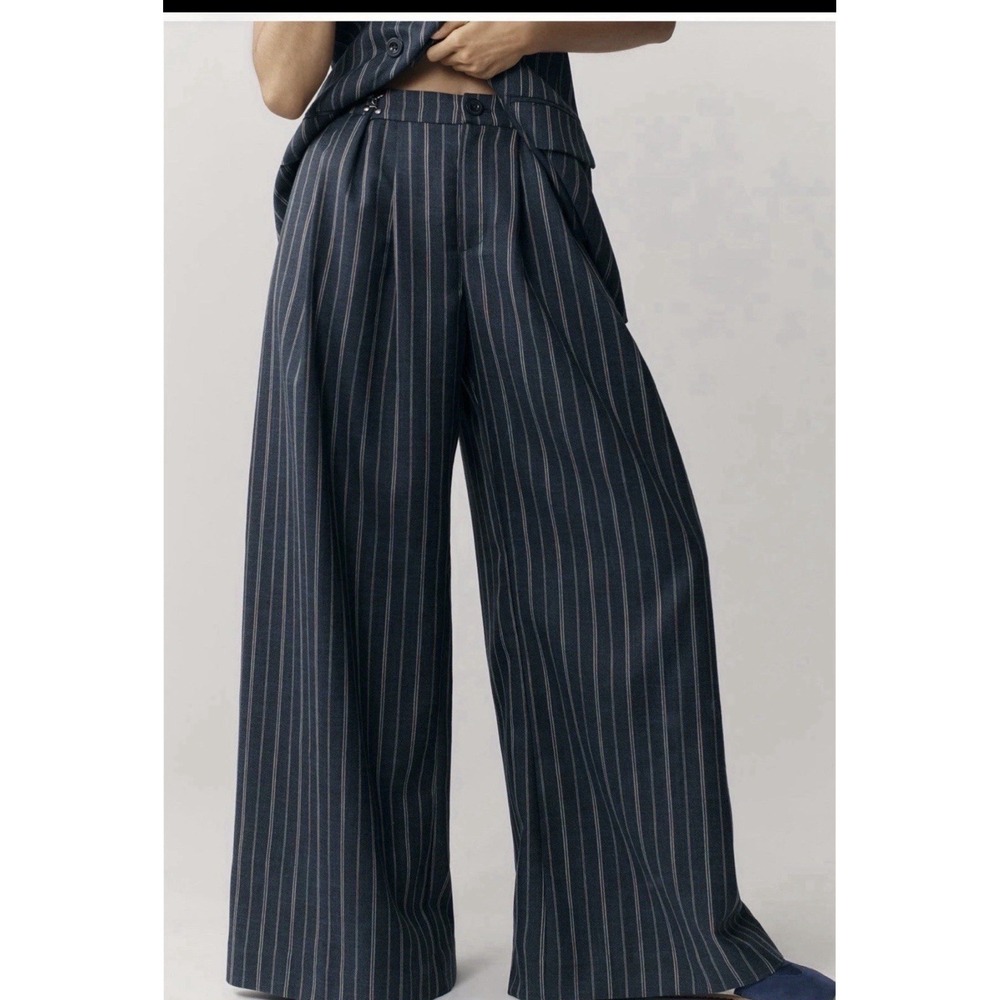 NWT Anthropologie Trousers Multi Pinstripe Wide-Leg Yarn Dyed SZ 10 Staple Boho